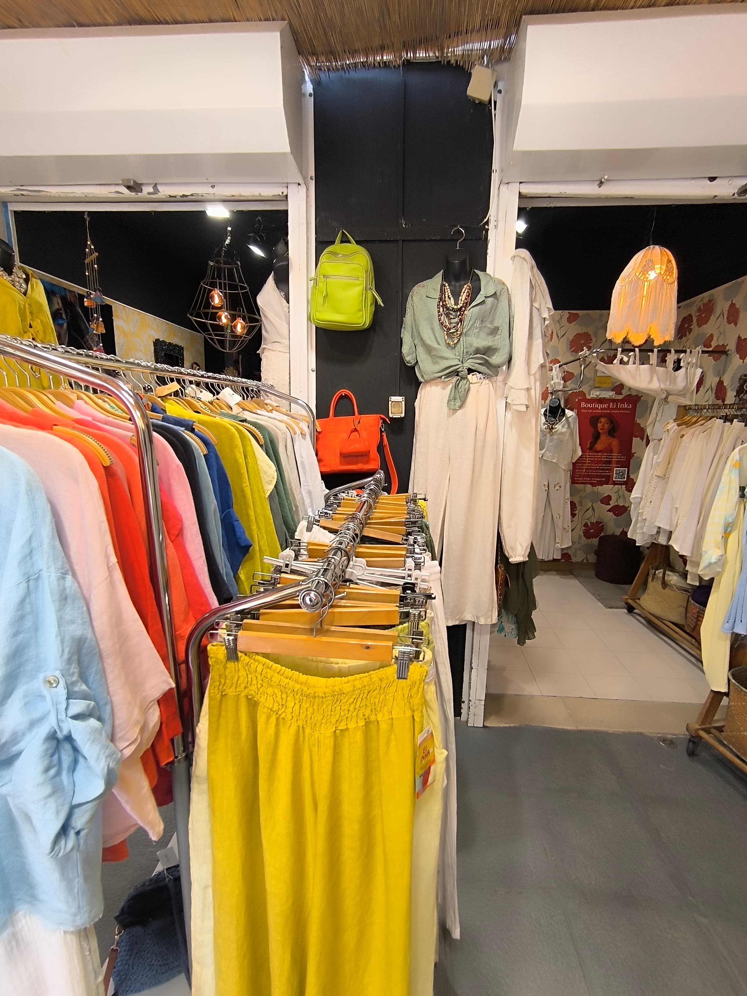 Rack of linen clothing in the boutique